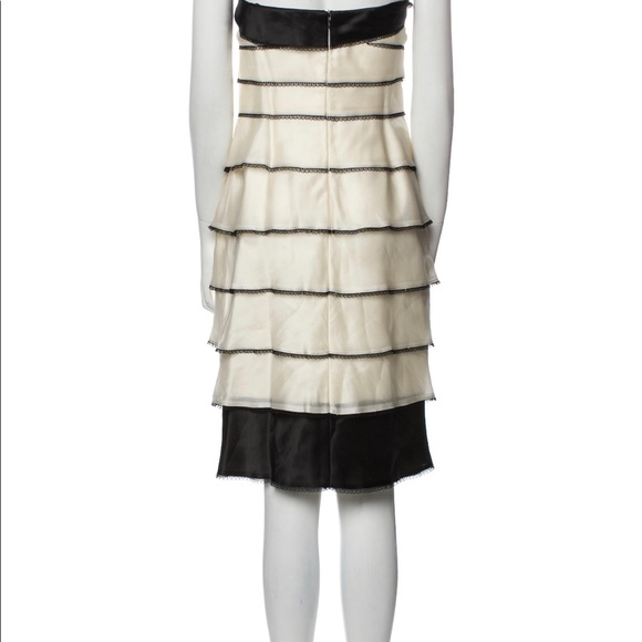 Carmen Marc Valvo Silk Cocktail Dress, strapless, lace trim embellishment - Picture 3 of 3